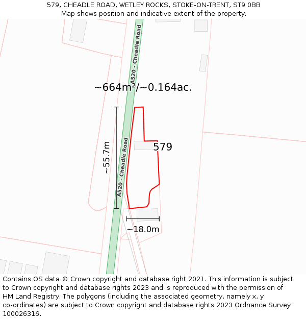 579, CHEADLE ROAD, WETLEY ROCKS, STOKE-ON-TRENT, ST9 0BB: Plot and title map