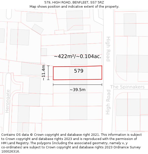 579, HIGH ROAD, BENFLEET, SS7 5RZ: Plot and title map