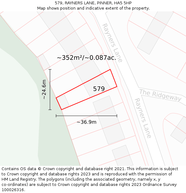 579, RAYNERS LANE, PINNER, HA5 5HP: Plot and title map