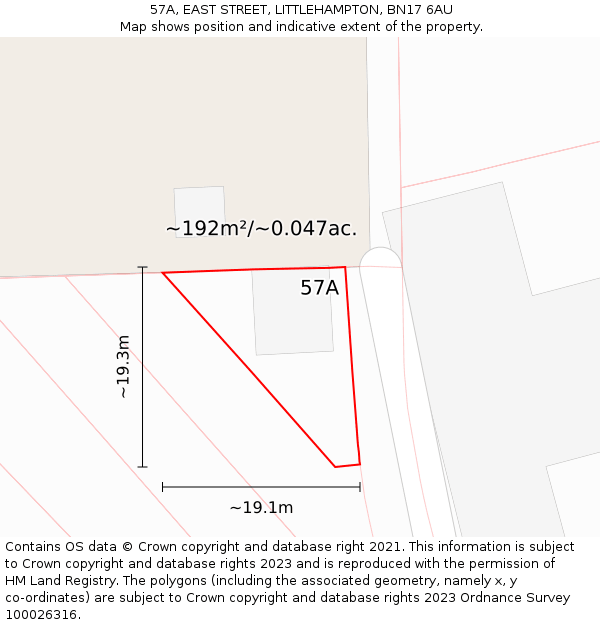 57A, EAST STREET, LITTLEHAMPTON, BN17 6AU: Plot and title map