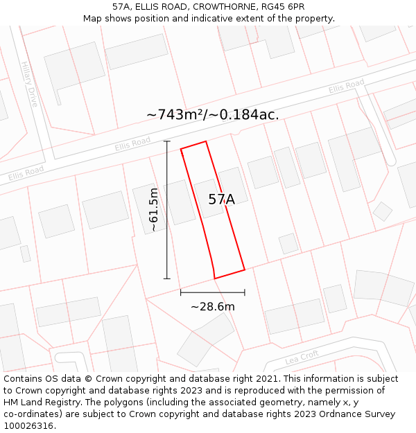 57A, ELLIS ROAD, CROWTHORNE, RG45 6PR: Plot and title map