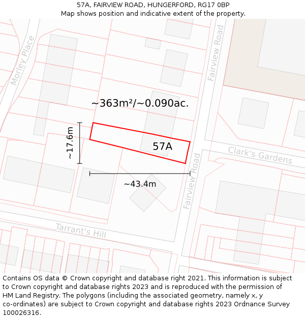 57A, FAIRVIEW ROAD, HUNGERFORD, RG17 0BP: Plot and title map