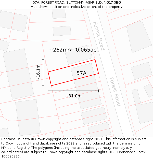 57A, FOREST ROAD, SUTTON-IN-ASHFIELD, NG17 3BG: Plot and title map