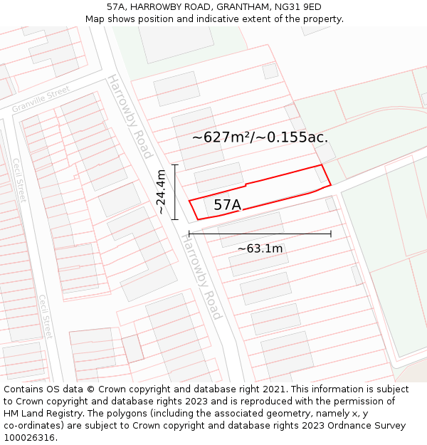 57A, HARROWBY ROAD, GRANTHAM, NG31 9ED: Plot and title map