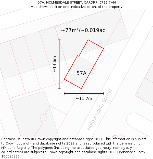 57A, HOLMESDALE STREET, CARDIFF, CF11 7HH: Plot and title map