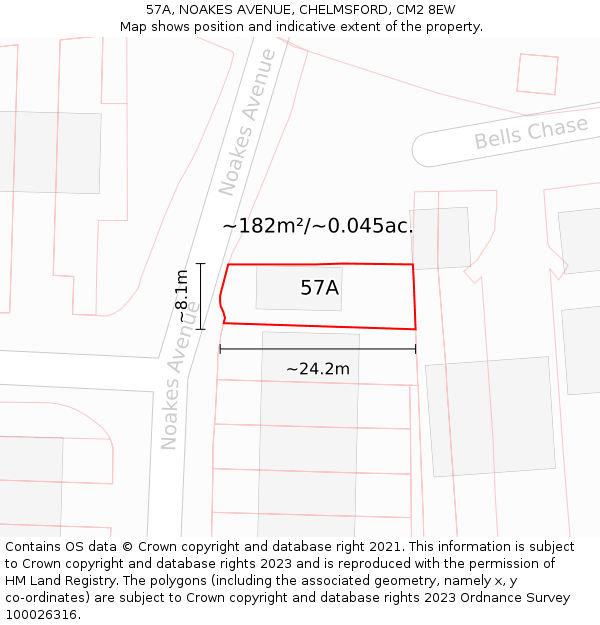 57A, NOAKES AVENUE, CHELMSFORD, CM2 8EW: Plot and title map