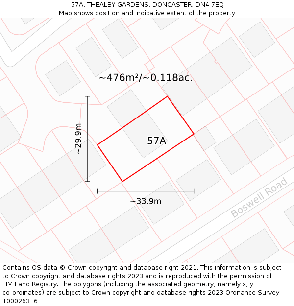 57A, THEALBY GARDENS, DONCASTER, DN4 7EQ: Plot and title map