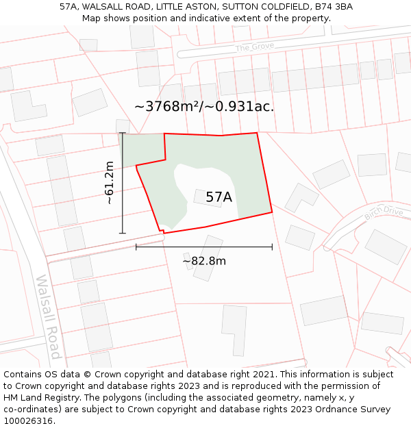 57A, WALSALL ROAD, LITTLE ASTON, SUTTON COLDFIELD, B74 3BA: Plot and title map