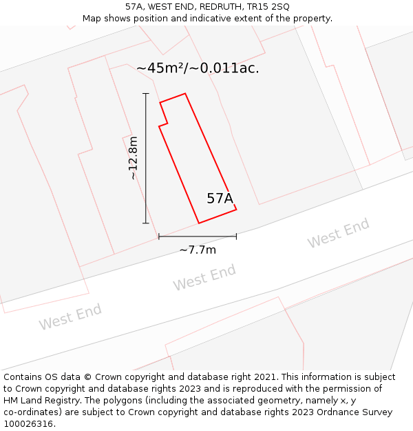 57A, WEST END, REDRUTH, TR15 2SQ: Plot and title map