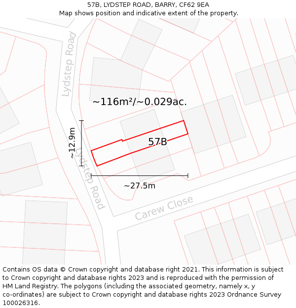 57B, LYDSTEP ROAD, BARRY, CF62 9EA: Plot and title map