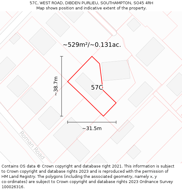 57C, WEST ROAD, DIBDEN PURLIEU, SOUTHAMPTON, SO45 4RH: Plot and title map