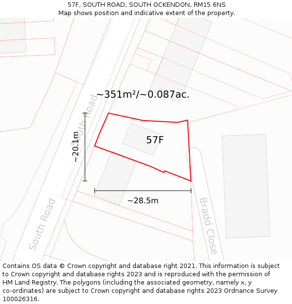 57F, SOUTH ROAD, SOUTH OCKENDON, RM15 6NS: Plot and title map