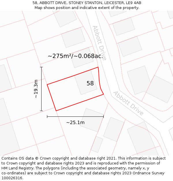 58, ABBOTT DRIVE, STONEY STANTON, LEICESTER, LE9 4AB: Plot and title map