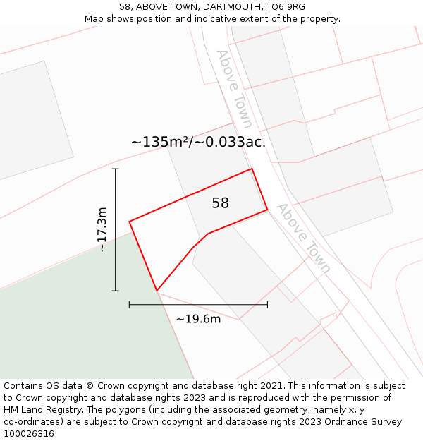 58, ABOVE TOWN, DARTMOUTH, TQ6 9RG: Plot and title map