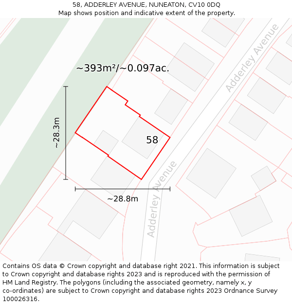 58, ADDERLEY AVENUE, NUNEATON, CV10 0DQ: Plot and title map