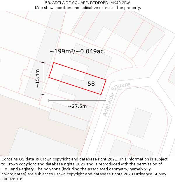 58, ADELAIDE SQUARE, BEDFORD, MK40 2RW: Plot and title map