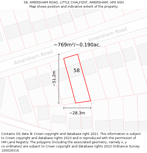 58, AMERSHAM ROAD, LITTLE CHALFONT, AMERSHAM, HP6 6SN: Plot and title map