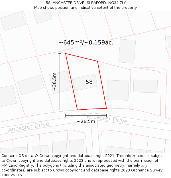 58, ANCASTER DRIVE, SLEAFORD, NG34 7LY: Plot and title map