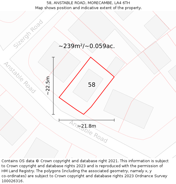 58, ANSTABLE ROAD, MORECAMBE, LA4 6TH: Plot and title map