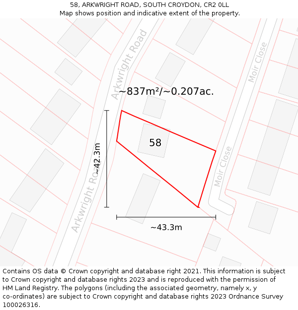 58, ARKWRIGHT ROAD, SOUTH CROYDON, CR2 0LL: Plot and title map