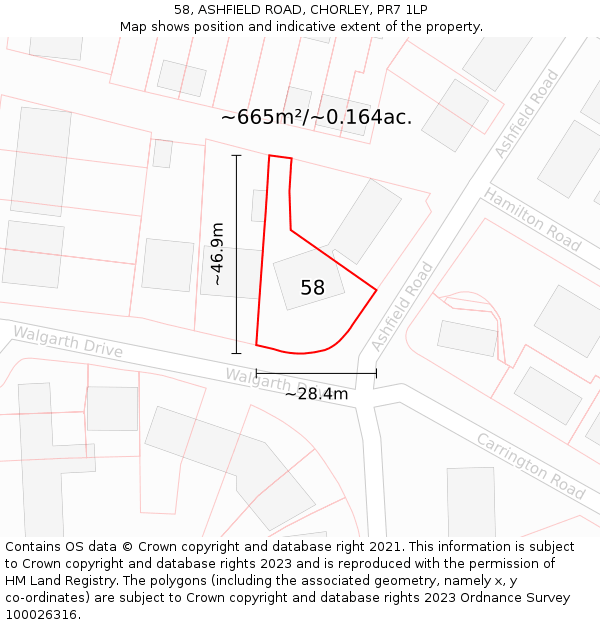 58, ASHFIELD ROAD, CHORLEY, PR7 1LP: Plot and title map