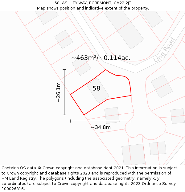 58, ASHLEY WAY, EGREMONT, CA22 2JT: Plot and title map