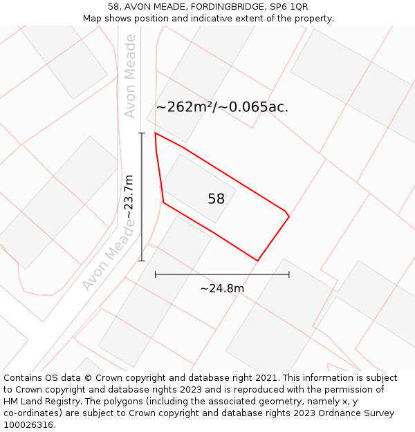 58, AVON MEADE, FORDINGBRIDGE, SP6 1QR: Plot and title map