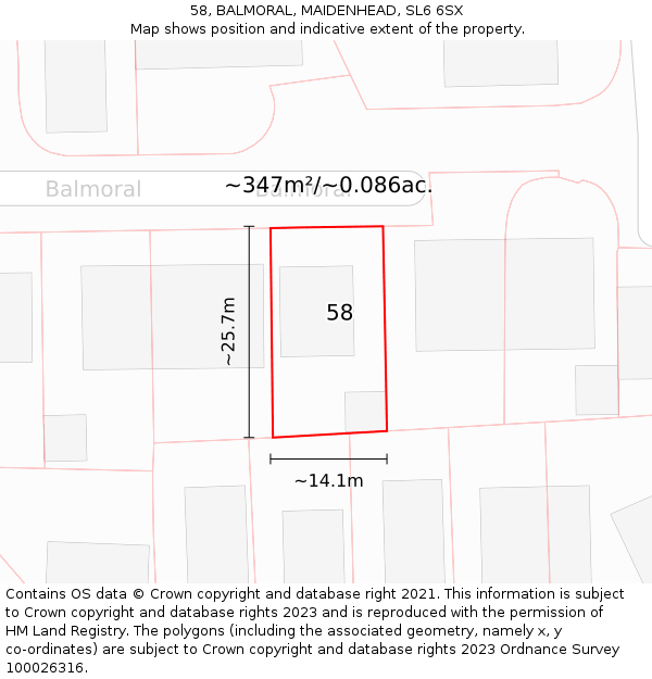 58, BALMORAL, MAIDENHEAD, SL6 6SX: Plot and title map