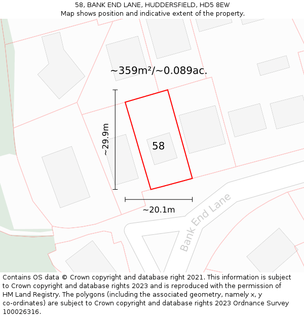 58, BANK END LANE, HUDDERSFIELD, HD5 8EW: Plot and title map