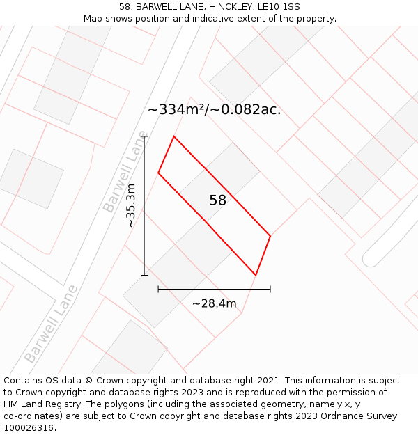 58, BARWELL LANE, HINCKLEY, LE10 1SS: Plot and title map