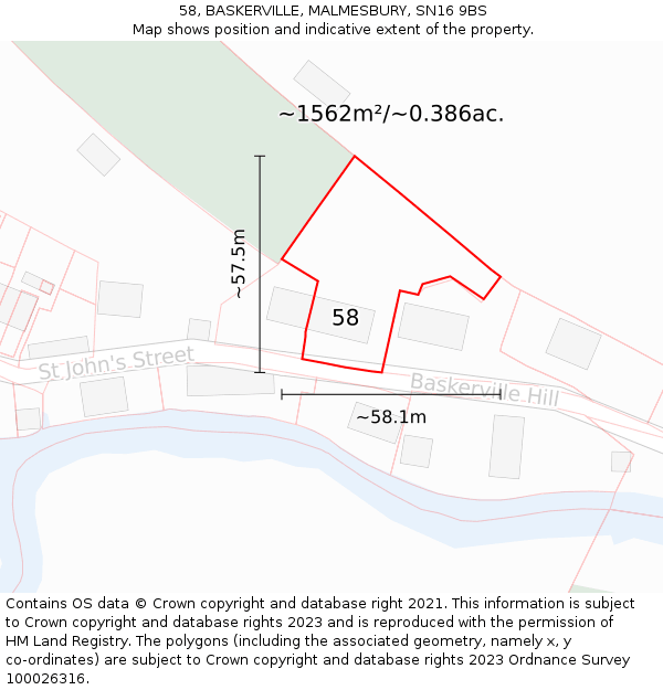 58, BASKERVILLE, MALMESBURY, SN16 9BS: Plot and title map