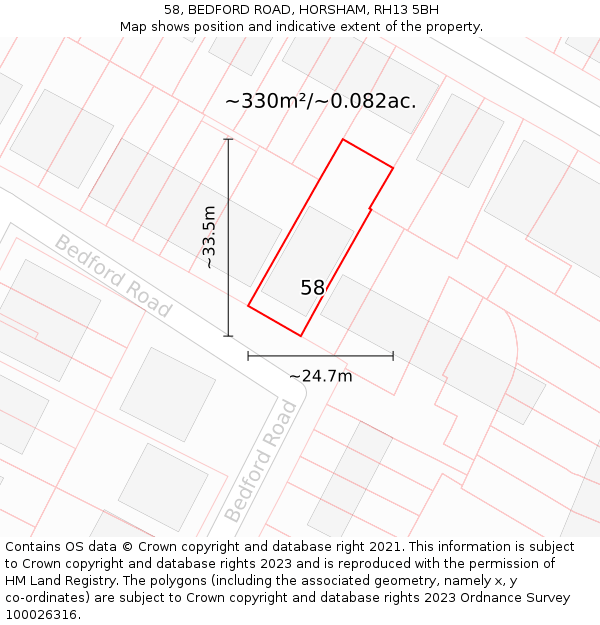 58, BEDFORD ROAD, HORSHAM, RH13 5BH: Plot and title map