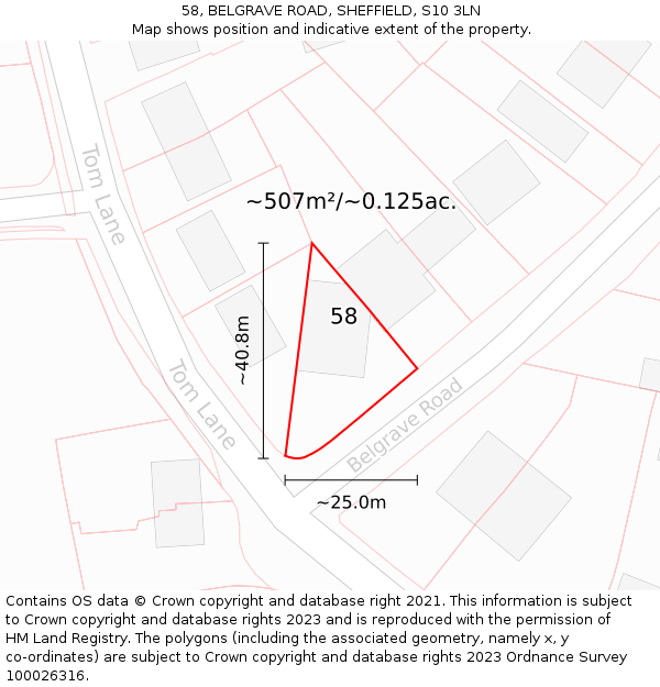 58, BELGRAVE ROAD, SHEFFIELD, S10 3LN: Plot and title map