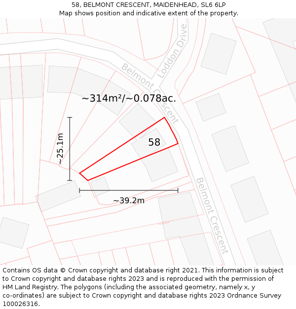 58, BELMONT CRESCENT, MAIDENHEAD, SL6 6LP: Plot and title map