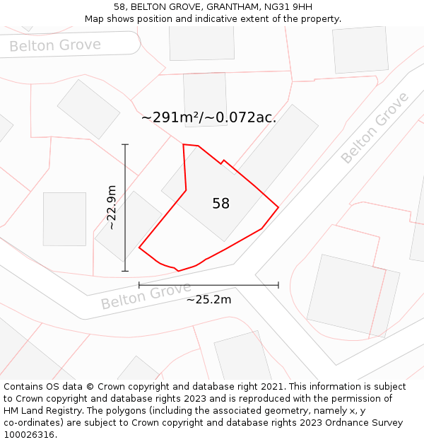 58, BELTON GROVE, GRANTHAM, NG31 9HH: Plot and title map