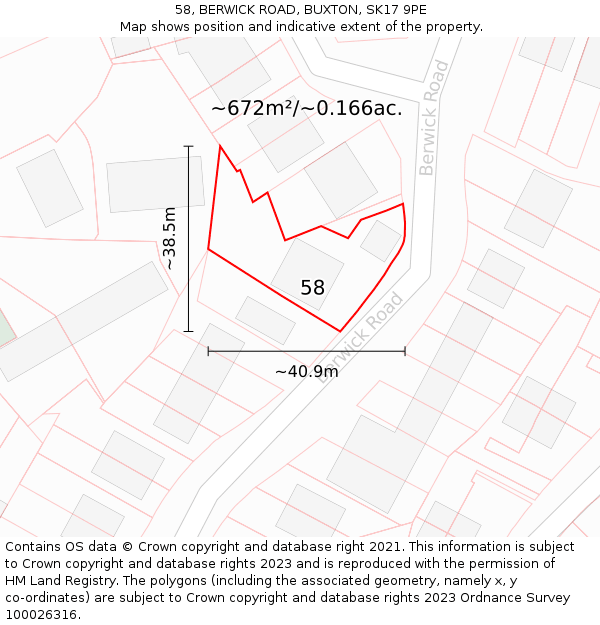 58, BERWICK ROAD, BUXTON, SK17 9PE: Plot and title map