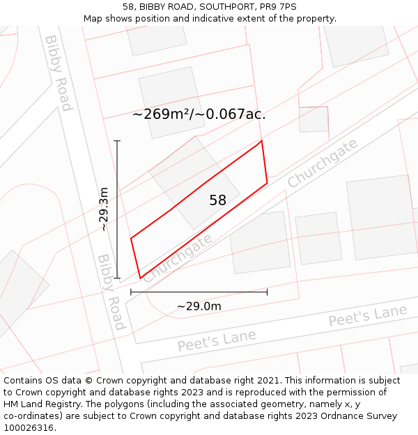 58, BIBBY ROAD, SOUTHPORT, PR9 7PS: Plot and title map