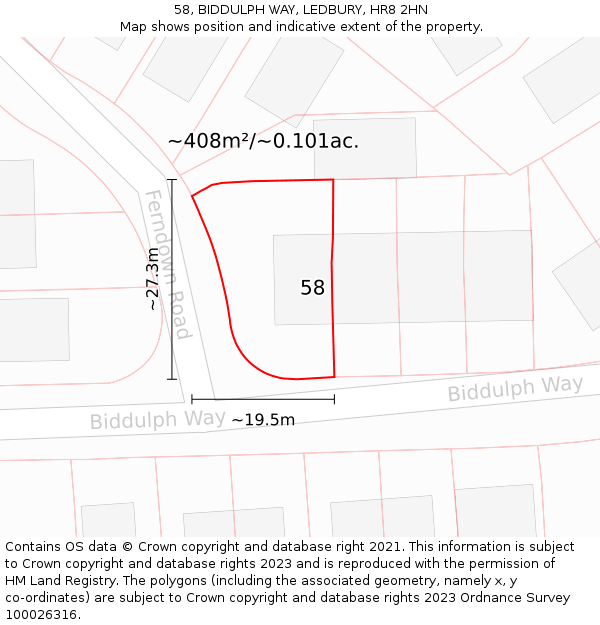 58, BIDDULPH WAY, LEDBURY, HR8 2HN: Plot and title map