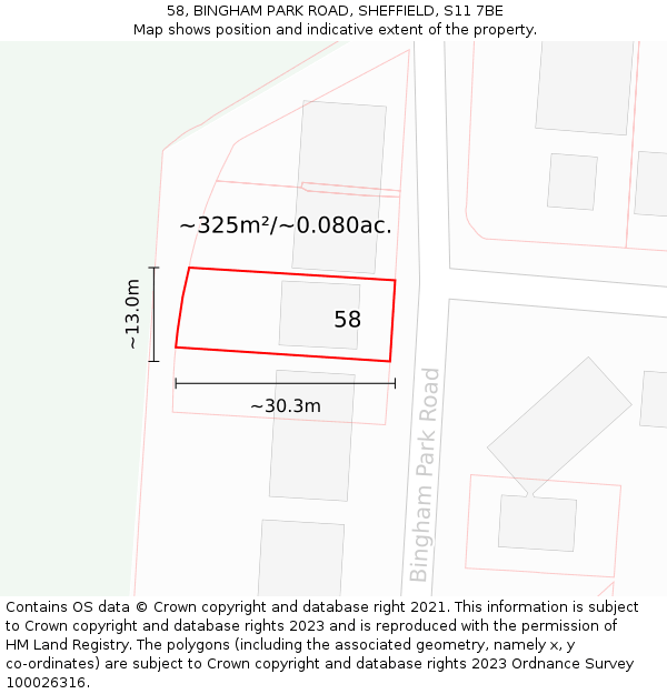 58, BINGHAM PARK ROAD, SHEFFIELD, S11 7BE: Plot and title map