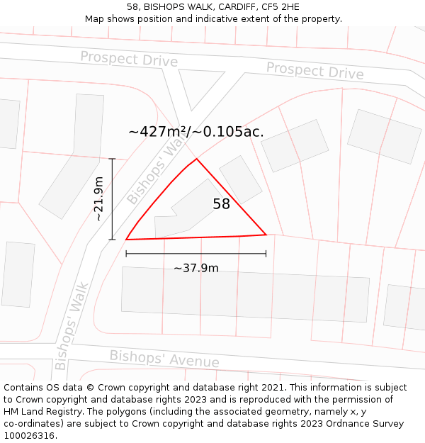 58, BISHOPS WALK, CARDIFF, CF5 2HE: Plot and title map