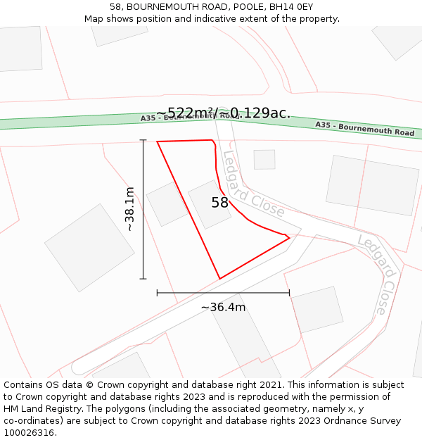 58, BOURNEMOUTH ROAD, POOLE, BH14 0EY: Plot and title map