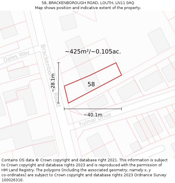 58, BRACKENBOROUGH ROAD, LOUTH, LN11 0AQ: Plot and title map