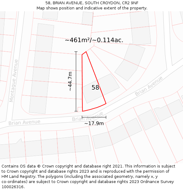 58, BRIAN AVENUE, SOUTH CROYDON, CR2 9NF: Plot and title map