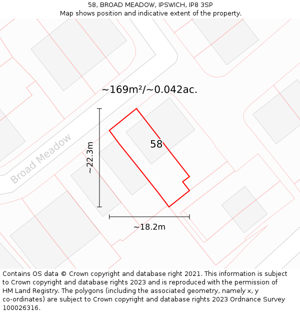 58, BROAD MEADOW, IPSWICH, IP8 3SP: Plot and title map