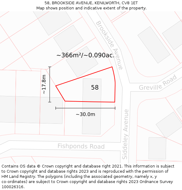 58, BROOKSIDE AVENUE, KENILWORTH, CV8 1ET: Plot and title map