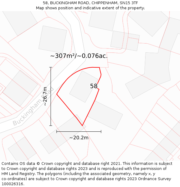 58, BUCKINGHAM ROAD, CHIPPENHAM, SN15 3TF: Plot and title map