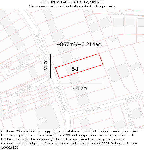 58, BUXTON LANE, CATERHAM, CR3 5HF: Plot and title map