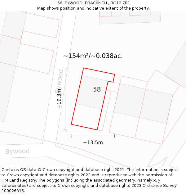 58, BYWOOD, BRACKNELL, RG12 7RF: Plot and title map