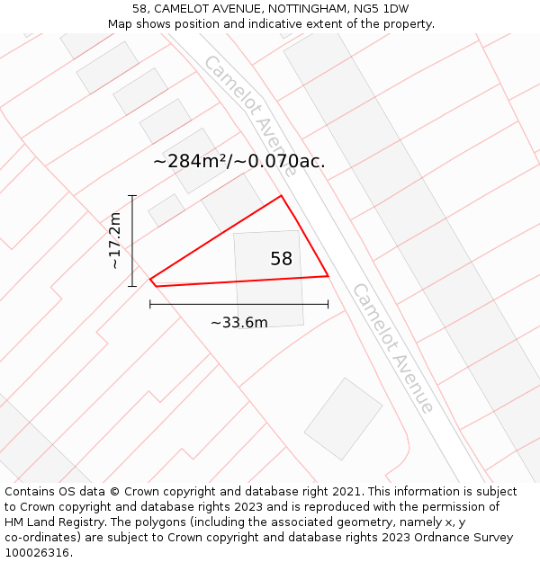 58, CAMELOT AVENUE, NOTTINGHAM, NG5 1DW: Plot and title map