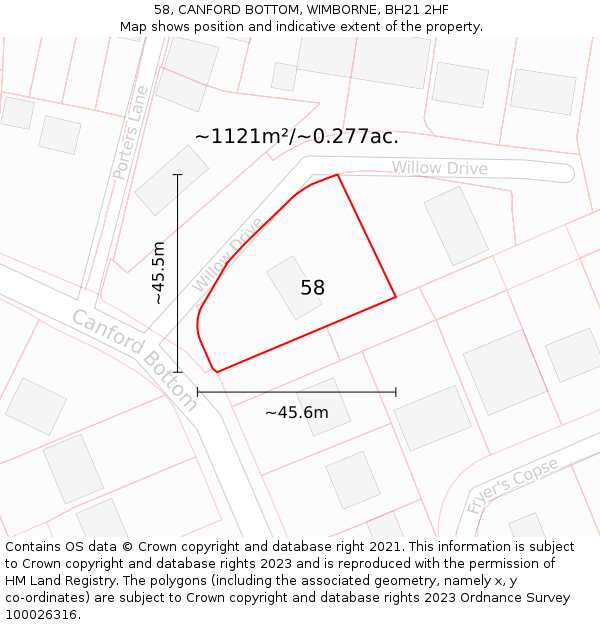 58, CANFORD BOTTOM, WIMBORNE, BH21 2HF: Plot and title map